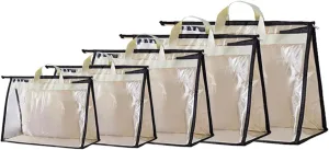 Handbag Storage, 5 Pack Dust Bags for Handbags, 5 Size Handbag and Purse Dust Bags Clear Handbag Storage Organizer with Zipper & Handle for Bedroom Closet, Beige, Dust Bags for Handbags