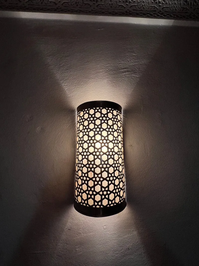 Handmade Brass Wall Sconces, Art Décor Light Fixtures -Set of Two Moroccan Wall Lights