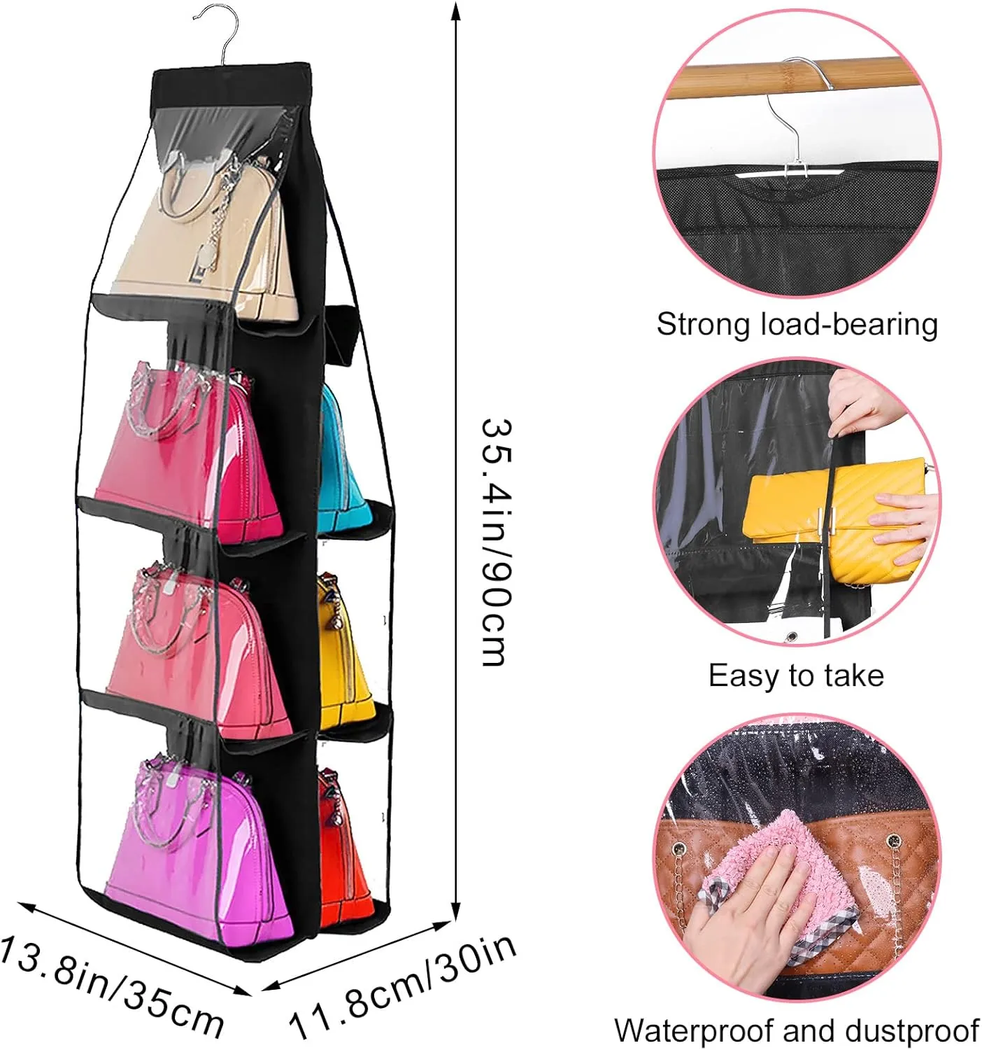 Hanging Handbag Organizer Dust-Proof Storage Holder Bag Wardrobe Closet for Purse Clutch with 8 Larger Pockets (2, 8 Bags)