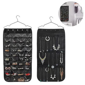 Hanging Jewelry Organizer Double Sided 40 Pockets And 20 Magic Tape Hook Jewel