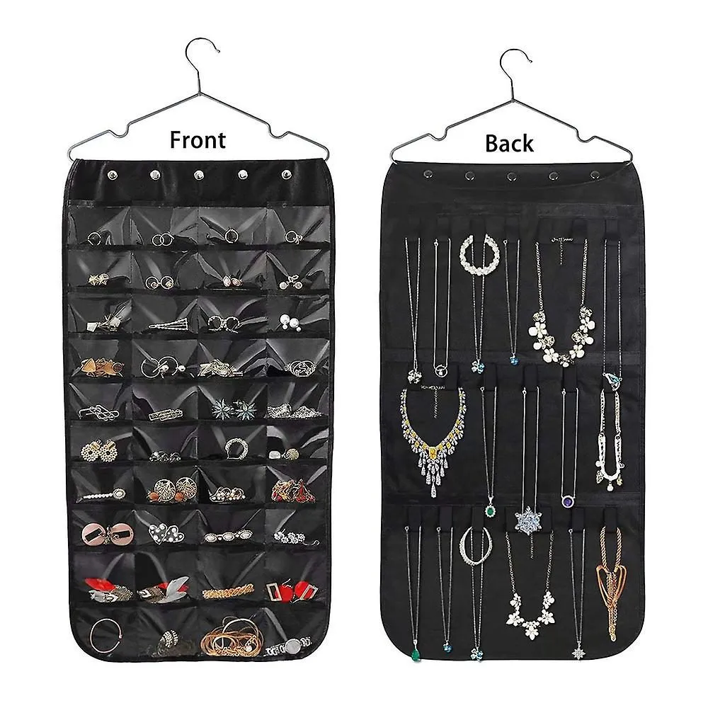 Hanging Jewelry Organizer Double Sided 40 Pockets And 20 Magic Tape Hook Jewel