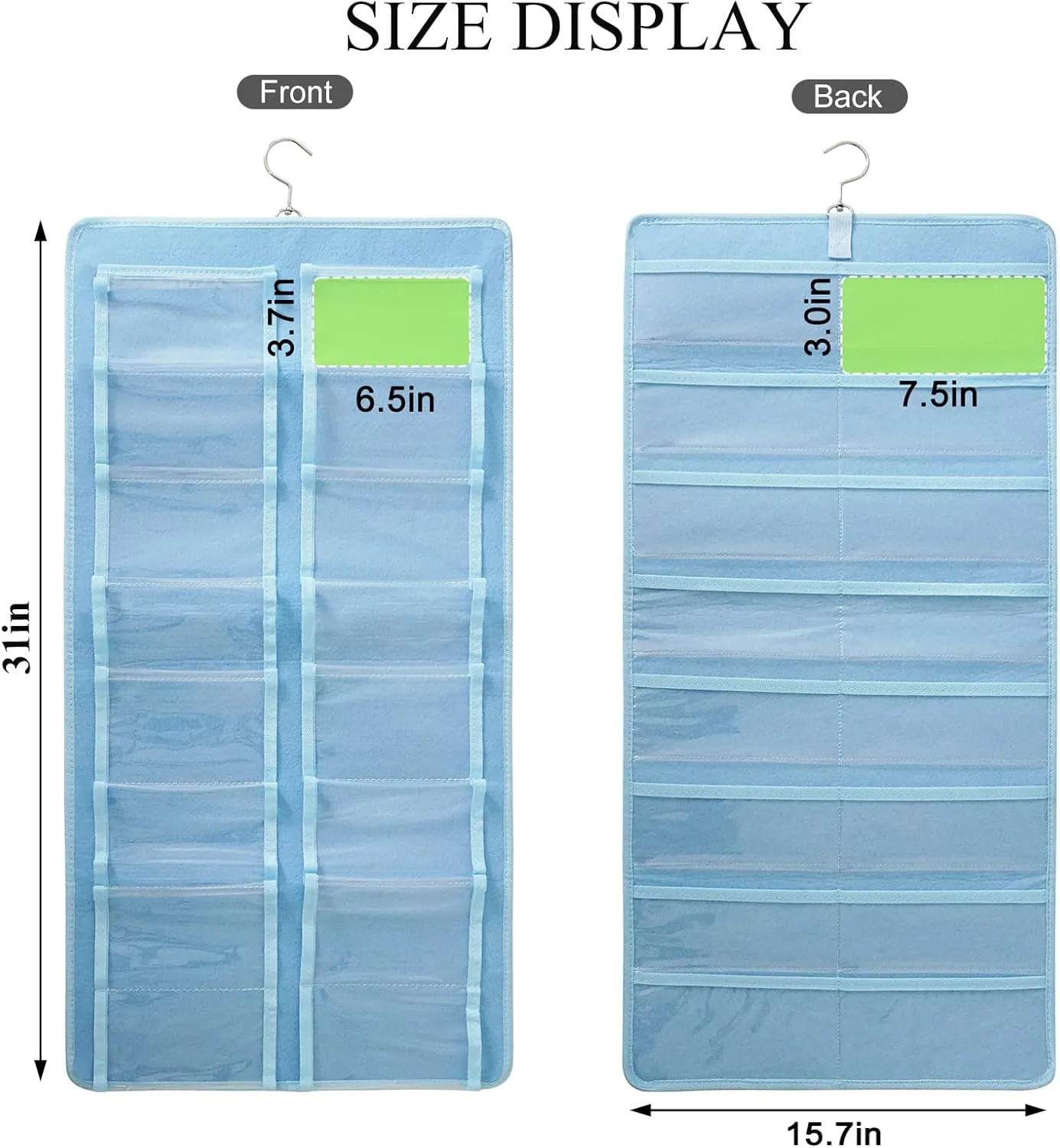 Hanging Jewelry Organizer, Dust Proof Eyeglasses Holder with 32 Clear Slots, Sunglasses Organizer Storage Wall Mounted, Sunglasses Display With 360-Degree Rotating Hook (Blue)