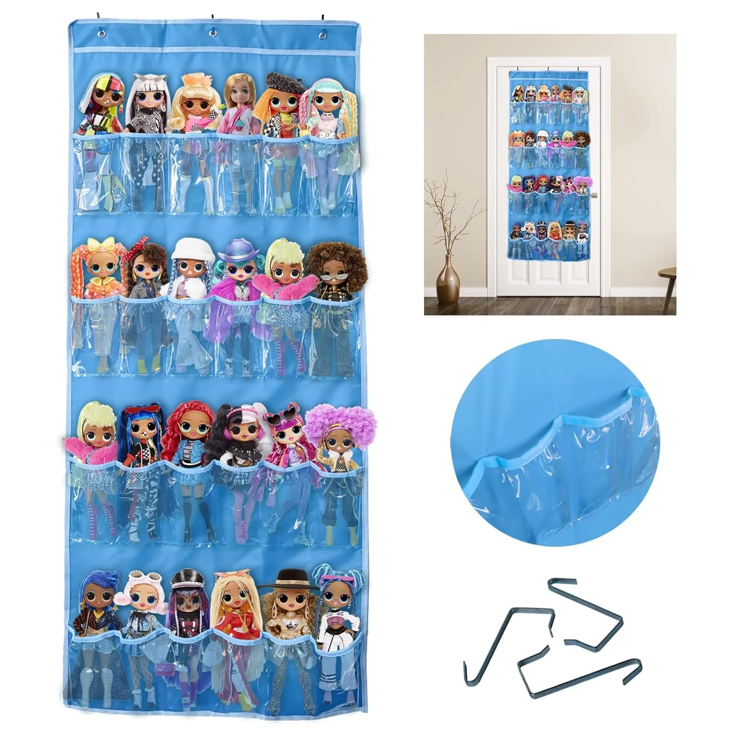 Hanging Over Door Toy Storage Organizer (24 Pockets), Compatible with LOL OMG Dolls Surprise Doll (Toys Not Included), (57.5''x22'')