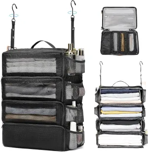 Hanging Travel Organizer, Carry-on Luggage Suitcase Organizer, Travel Essentials Portable Travel Shelves Packing Cube, Black
