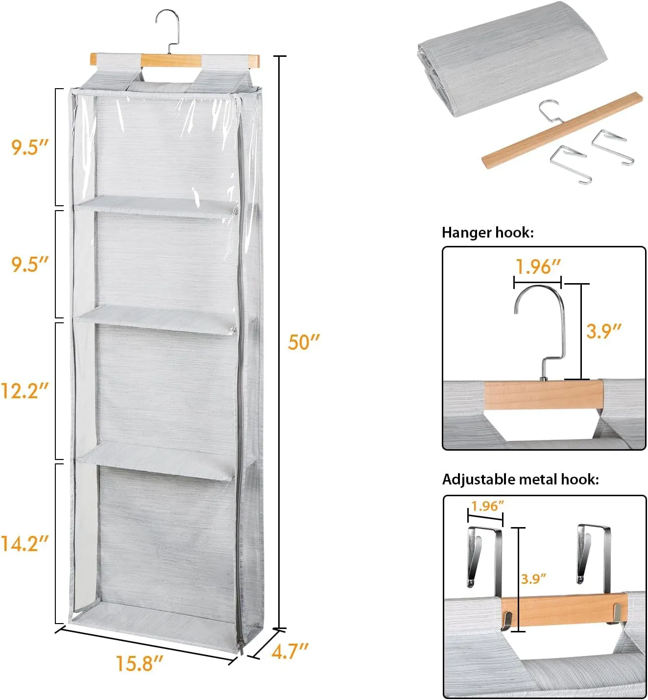 Hanging Yarn Storage with 4 Large Pockets, Clear Knitting Organizer Storage with Zippers for Crochet Lovers, Hanging Yarn Holder with Over-Door Hooks for Knitting Needles Crochet Hooks