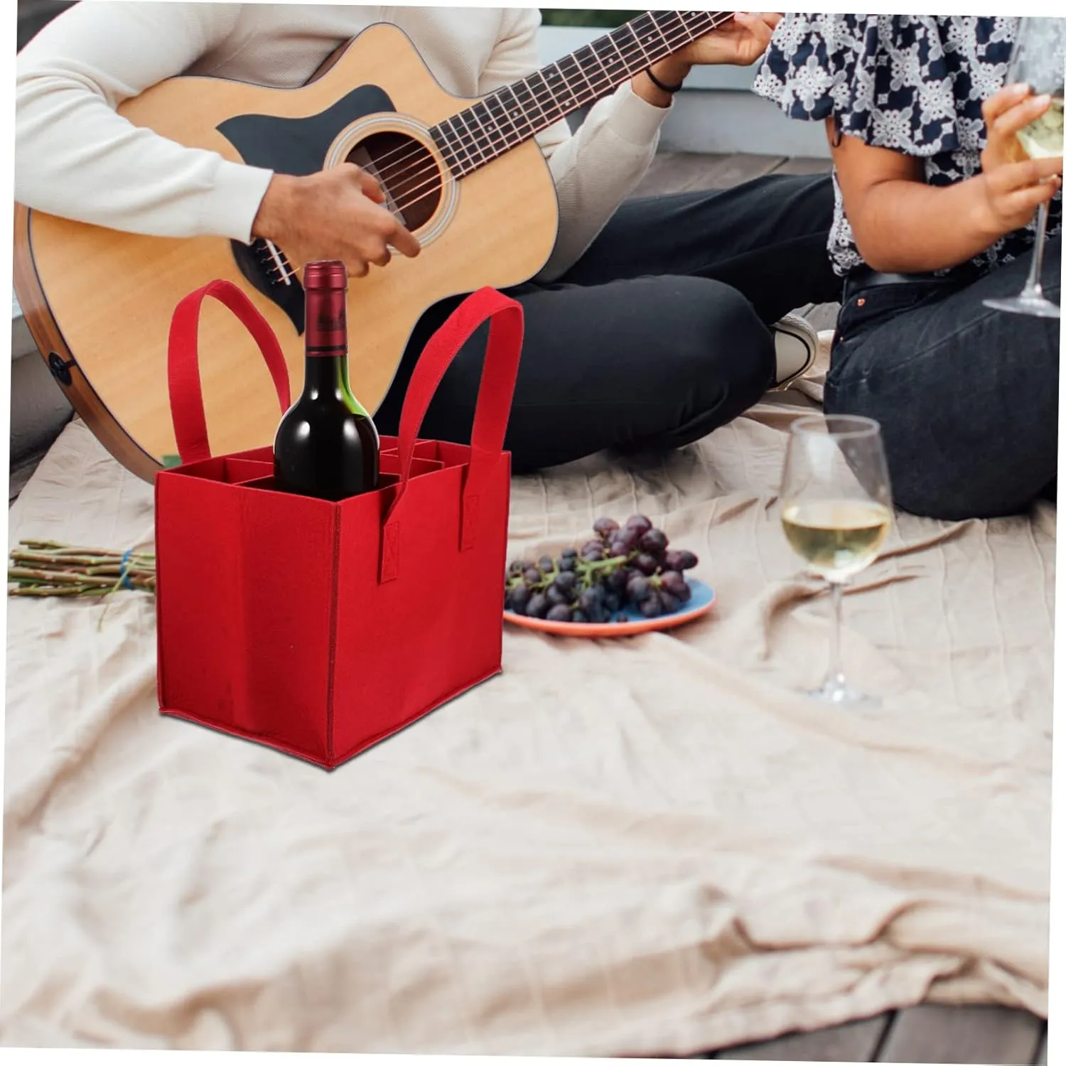Happyyami 2Pcs Portable Wine Storage Tote Bag Compartments Felt Carrier for and Wine Bottles Lightweight and Design