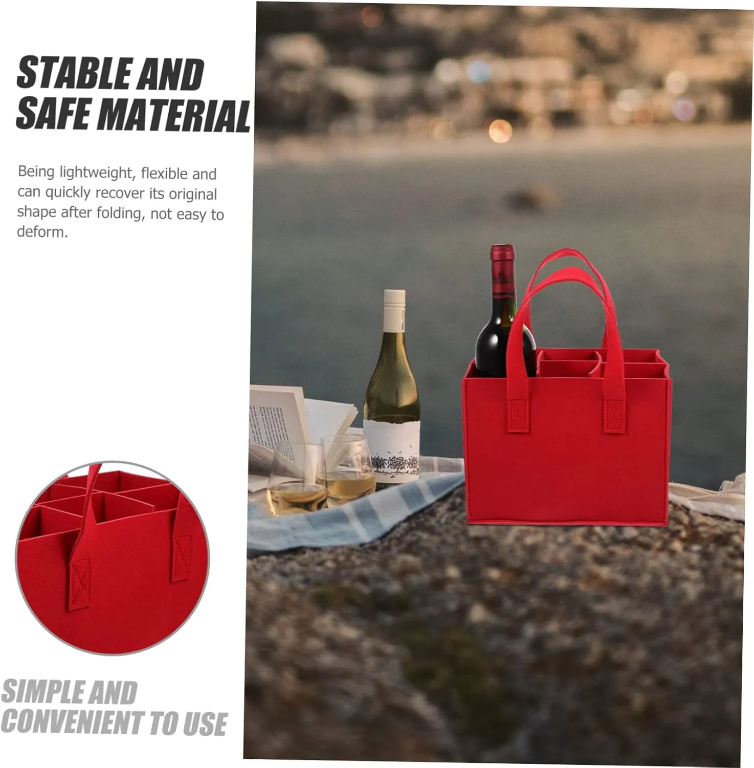 Happyyami 2Pcs Portable Wine Storage Tote Bag Compartments Felt Carrier for and Wine Bottles Lightweight and Design