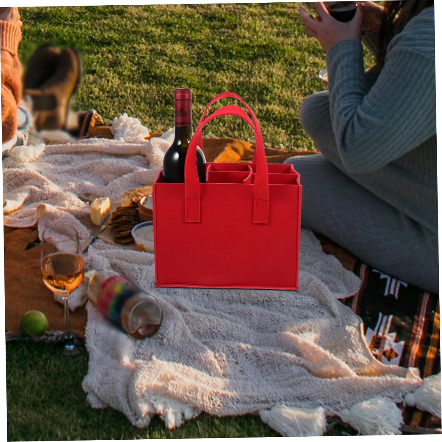 Happyyami 2Pcs Portable Wine Storage Tote Bag Compartments Felt Carrier for and Wine Bottles Lightweight and Design