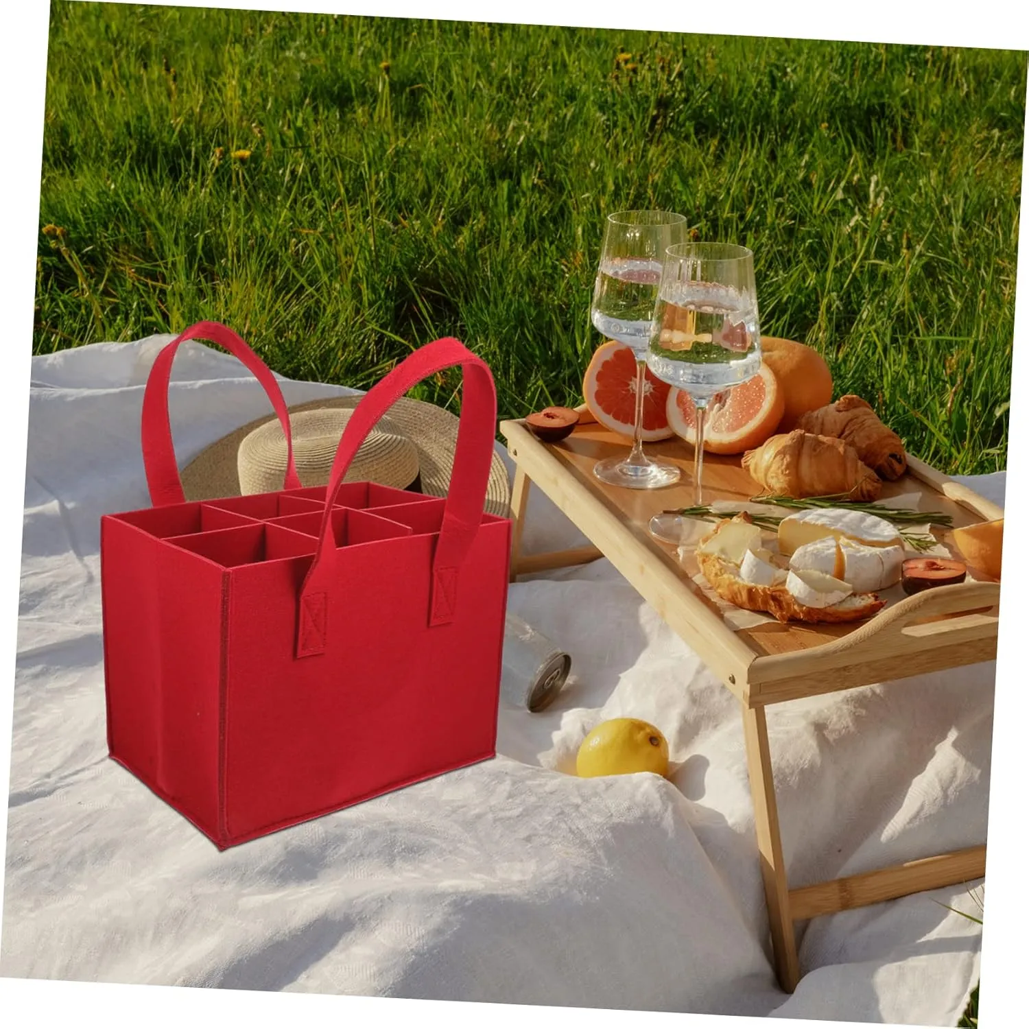 Happyyami 2Pcs Portable Wine Storage Tote Bag Compartments Felt Carrier for and Wine Bottles Lightweight and Design
