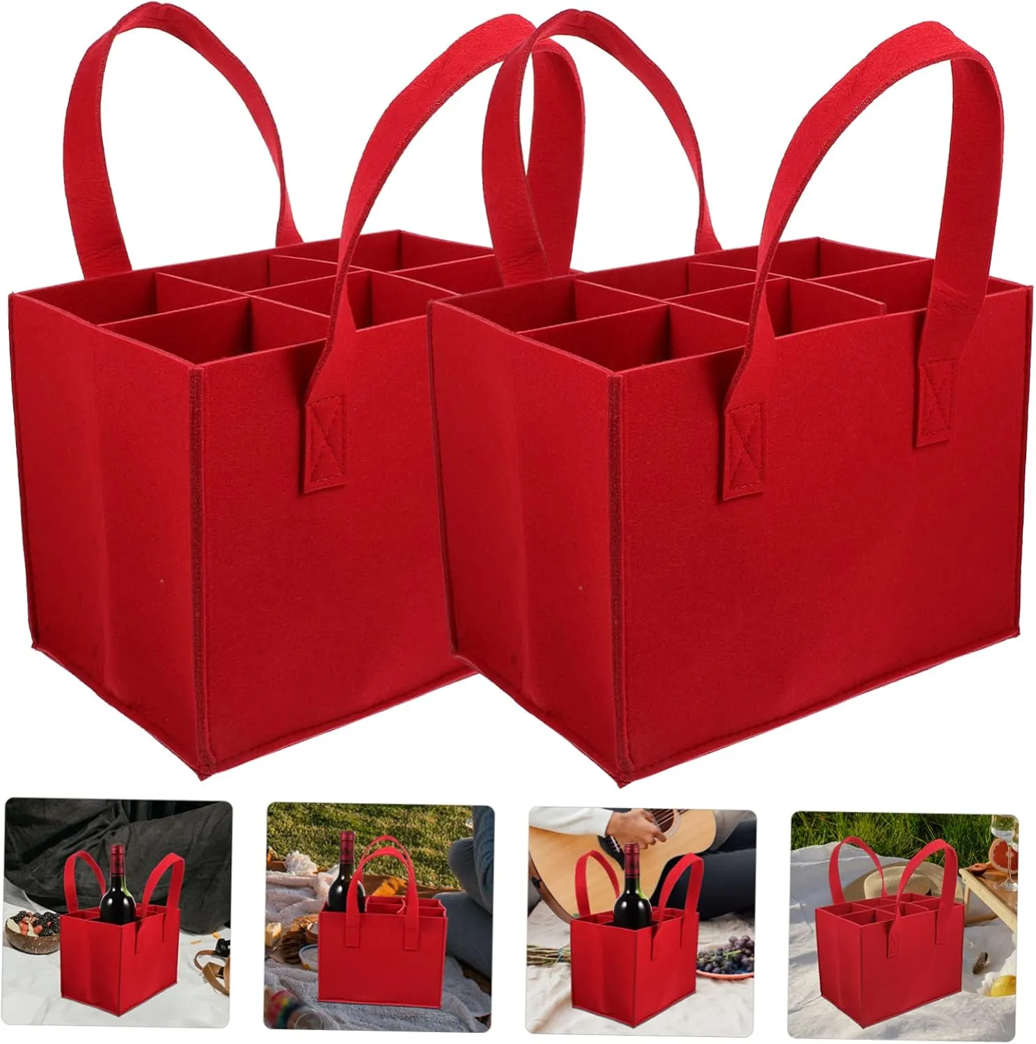 Happyyami 2Pcs Portable Wine Storage Tote Bag Compartments Felt Carrier for and Wine Bottles Lightweight and Design