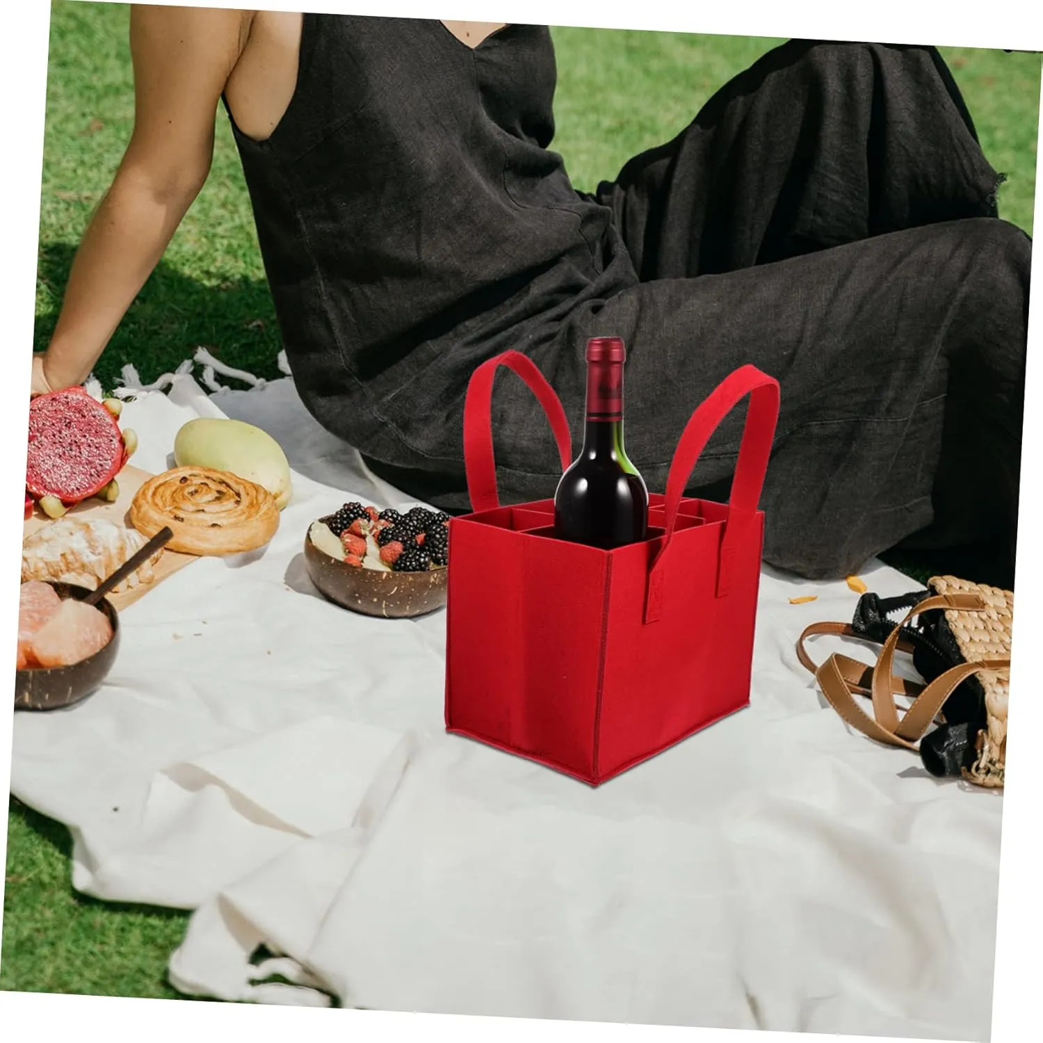 Happyyami 2Pcs Portable Wine Storage Tote Bag Compartments Felt Carrier for and Wine Bottles Lightweight and Design