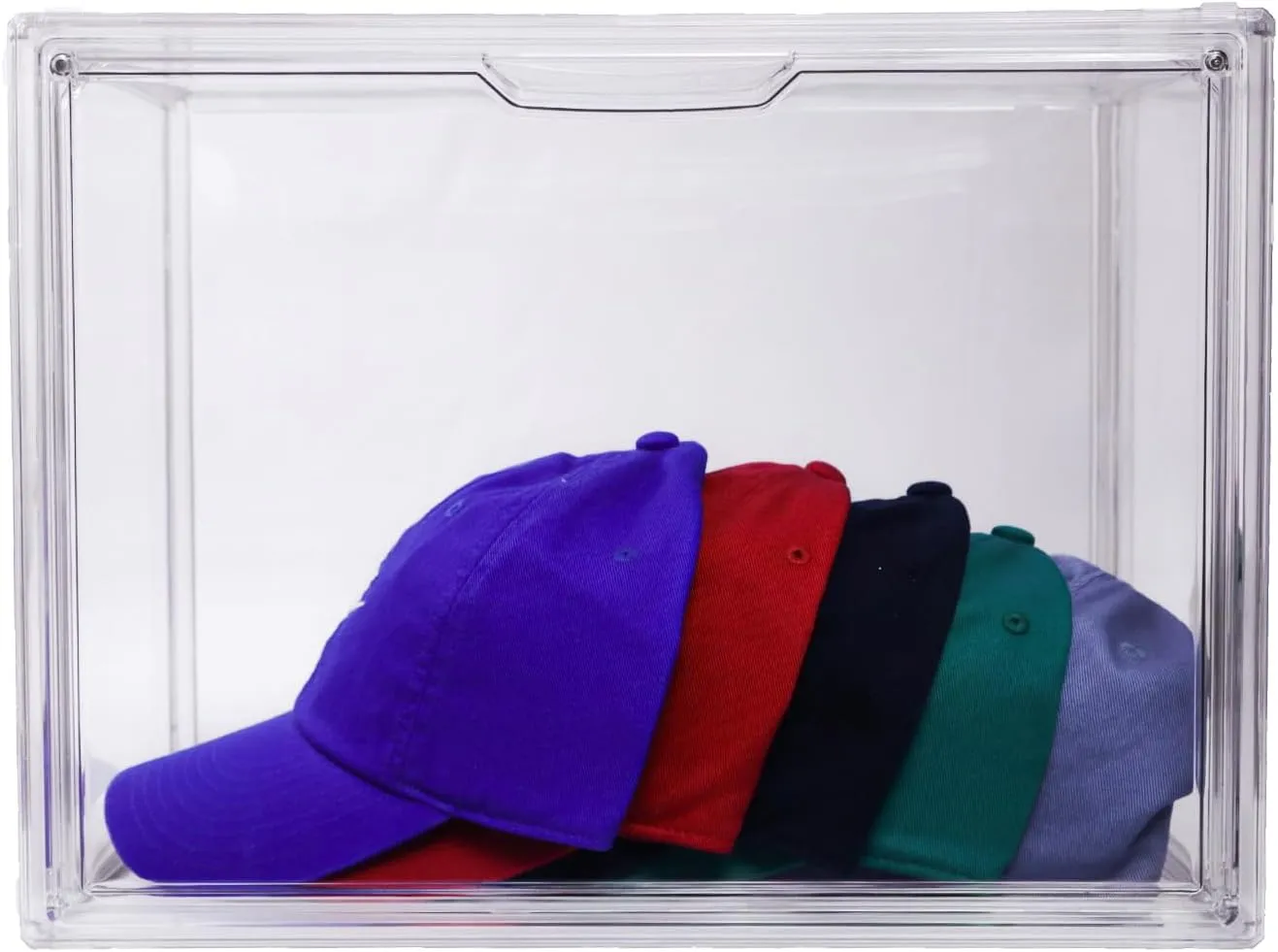 Hat Organizer Box, Sturdy Transparent Multipurpose Storage/Display Case, Easy Access with Magnetic, Clean and Minimalistic, Holds 8 Baseball Caps AND up to 25lbs