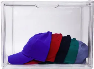 Hat Organizer Box, Sturdy Transparent Multipurpose Storage/Display Case, Easy Access with Magnetic, Clean and Minimalistic, Holds 8 Baseball Caps AND up to 25lbs