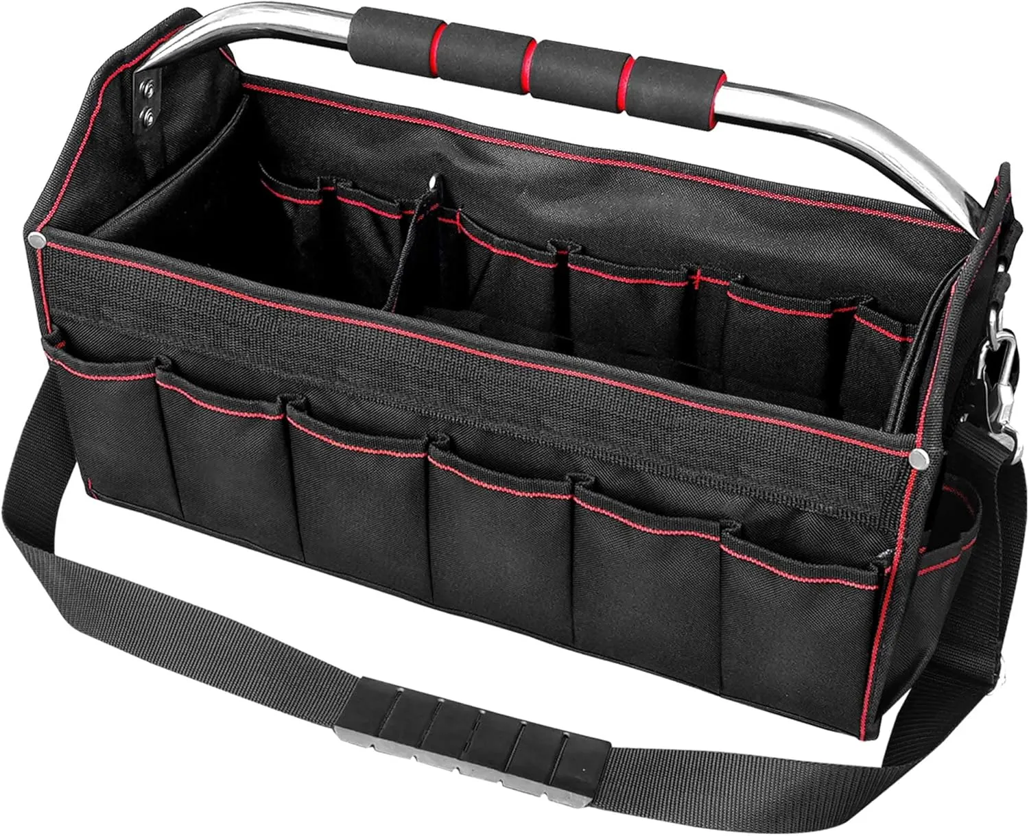 HAUTMEC 18 Inch Tool Bag, Foldable Tool Tote, Portable Open Top Tool Bag, Pro Electrician Tool Bag with Adjustable Shoulder Strap and 27-Pockets，600D Water-Resistant and Wear-Resistant, HT0020-TB