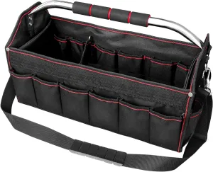 HAUTMEC 18 Inch Tool Bag, Foldable Tool Tote, Portable Open Top Tool Bag, Pro Electrician Tool Bag with Adjustable Shoulder Strap and 27-Pockets，600D Water-Resistant and Wear-Resistant, HT0020-TB