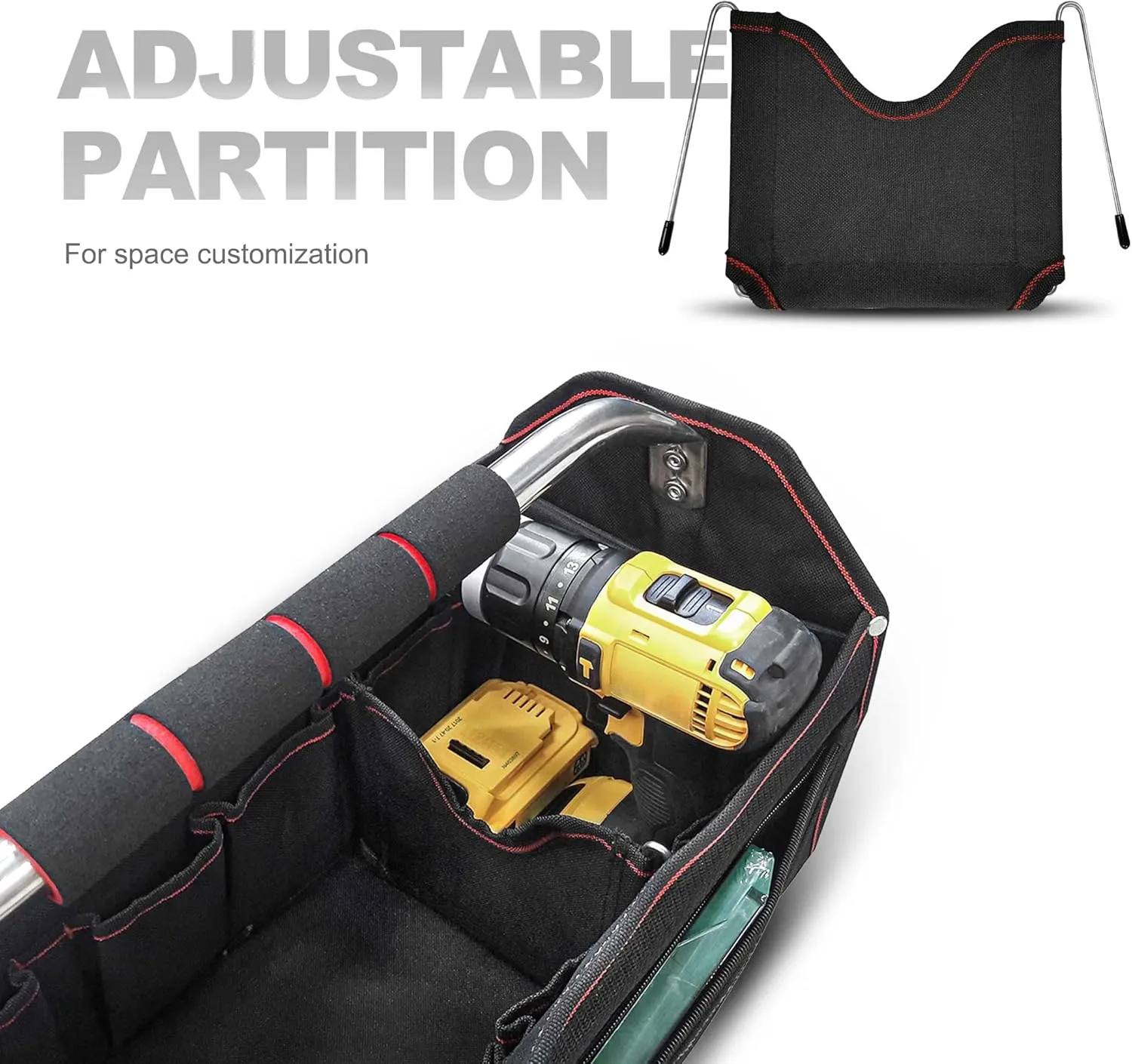 HAUTMEC 18 Inch Tool Bag, Foldable Tool Tote, Portable Open Top Tool Bag, Pro Electrician Tool Bag with Adjustable Shoulder Strap and 27-Pockets，600D Water-Resistant and Wear-Resistant, HT0020-TB