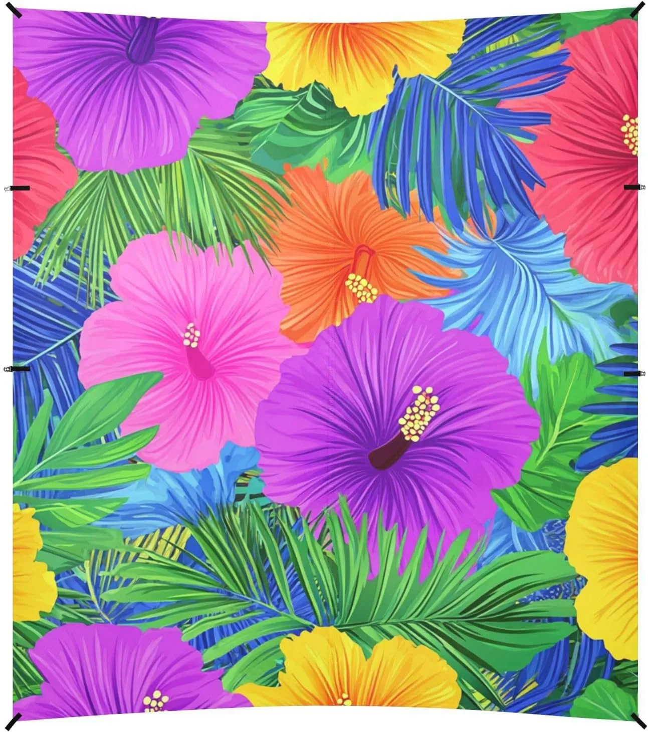 Hawaiian Stylropical Flowers Palm Leaves Bright Neon Colors Foldable Beach Tent UPF50  Easy Setup Shade Sun Shelter with Carrying Bag for Family Trips, Picnics & Camping