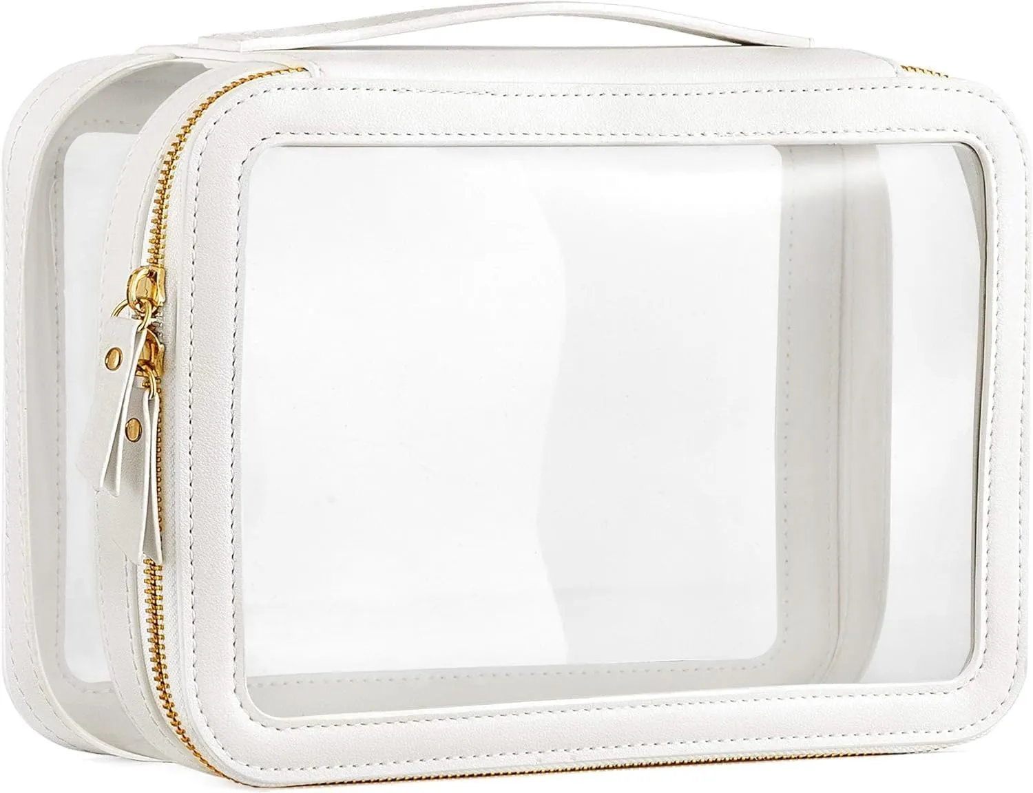 HBlife Clear Makeup Bag Organizer, Portable Travel Toiletry Cosmetic Case for Women, Large Make Up Bag Makeup Train Case Transparent Storage Pouch with Handle(White)