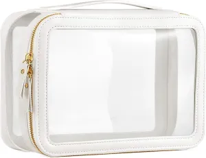 HBlife Clear Makeup Bag Organizer, Portable Travel Toiletry Cosmetic Case for Women, Large Make Up Bag Makeup Train Case Transparent Storage Pouch with Handle(White)