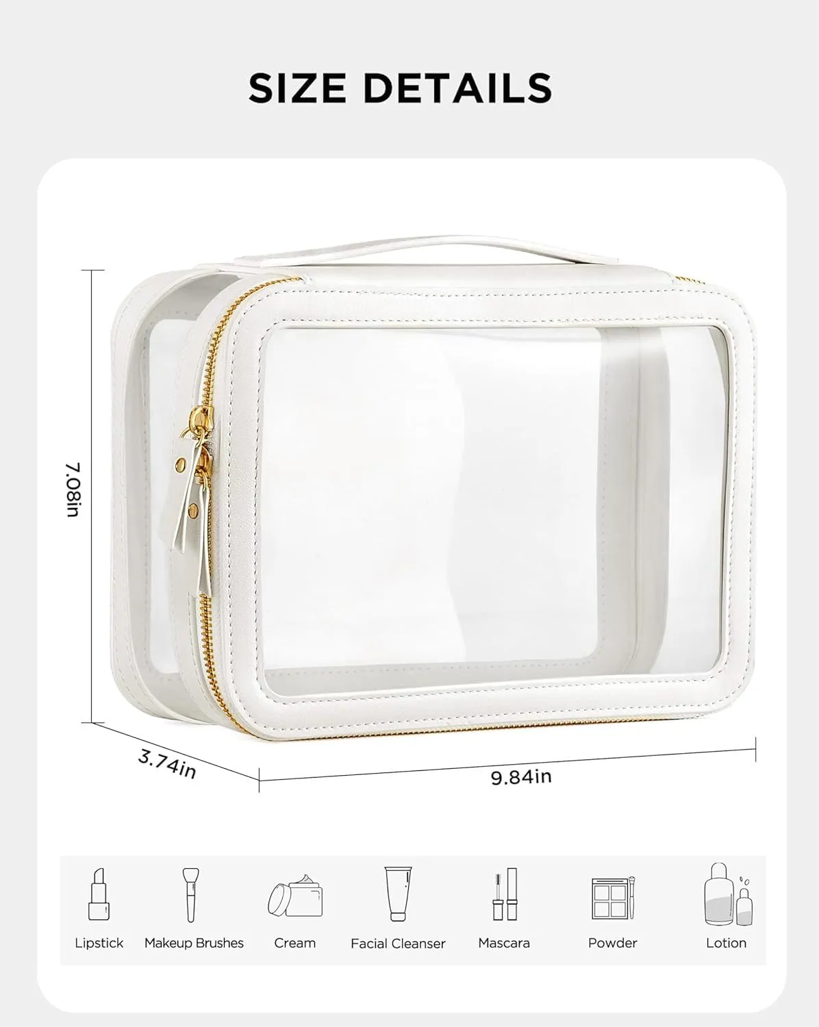 HBlife Clear Makeup Bag Organizer, Portable Travel Toiletry Cosmetic Case for Women, Large Make Up Bag Makeup Train Case Transparent Storage Pouch with Handle(White)