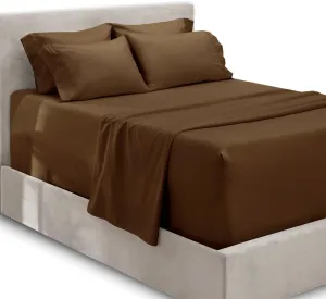 Hearth & Harbor Extra Deep Pocket King Size Sets - Fits Mattress 18-24 Inches Deep - Extra Deep Pocket Sheets - 6 Piece King Size - King - Brown Sheets