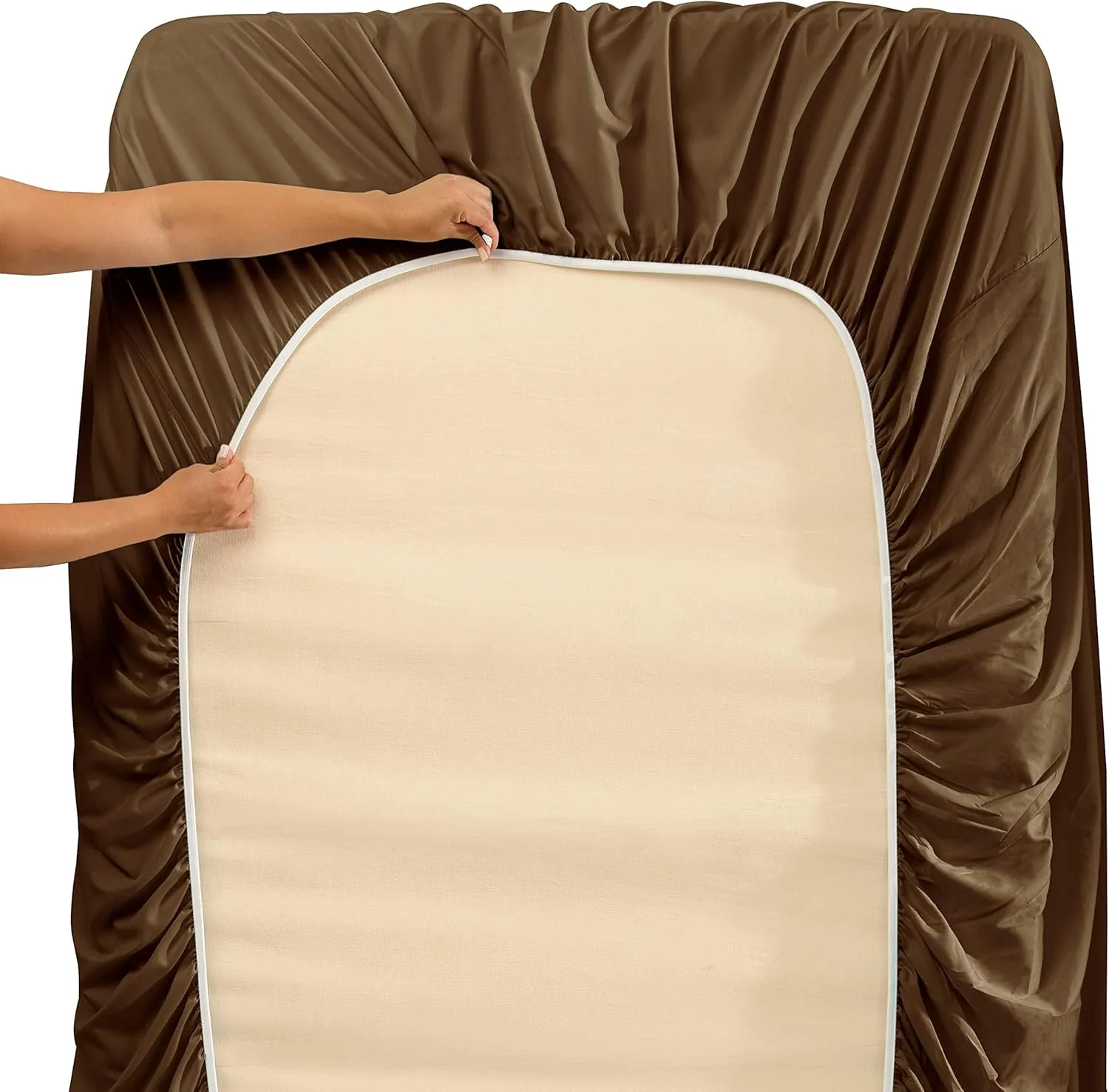 Hearth & Harbor Extra Deep Pocket King Size Sets - Fits Mattress 18-24 Inches Deep - Extra Deep Pocket Sheets - 6 Piece King Size - King - Brown Sheets