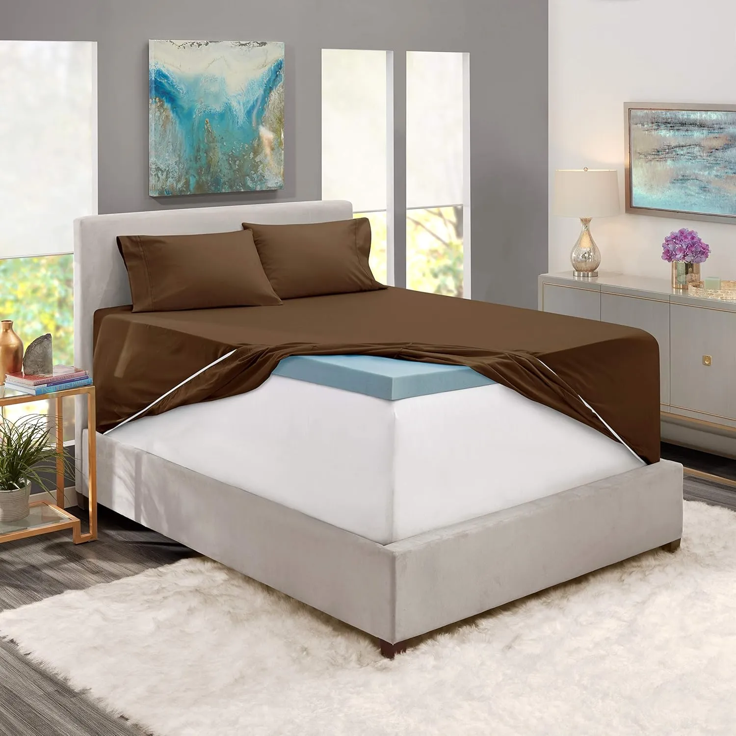 Hearth & Harbor Extra Deep Pocket King Size Sets - Fits Mattress 18-24 Inches Deep - Extra Deep Pocket Sheets - 6 Piece King Size - King - Brown Sheets