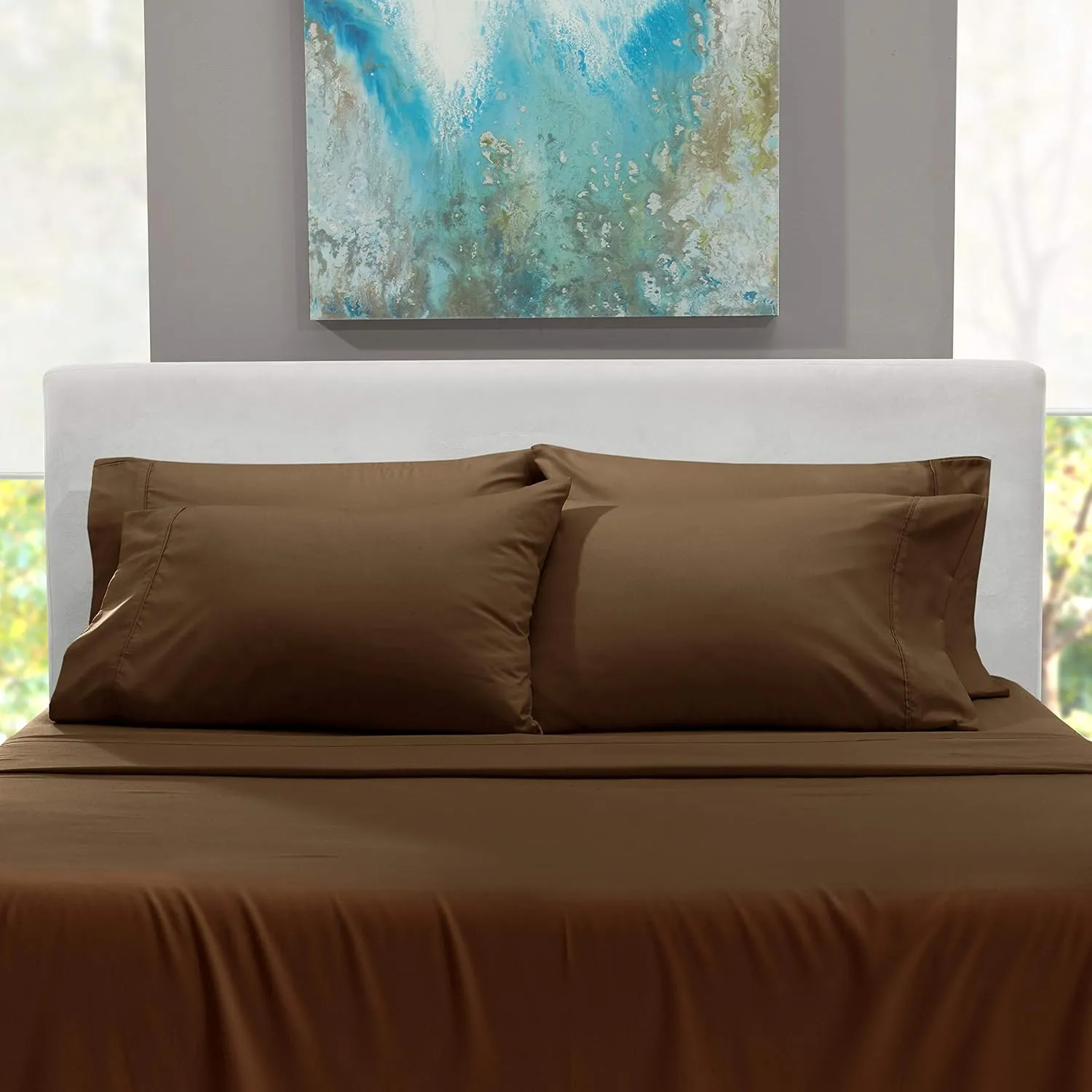 Hearth & Harbor Extra Deep Pocket King Size Sets - Fits Mattress 18-24 Inches Deep - Extra Deep Pocket Sheets - 6 Piece King Size - King - Brown Sheets