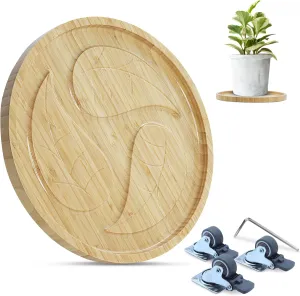 Hearth & Hunter Bamboo Rolling Plant Caddy for Plants - Plant Caddy with Wheels - Water Resistant, Raised Design 12” Indoor & Outdoor Plant Saucer with Wheels