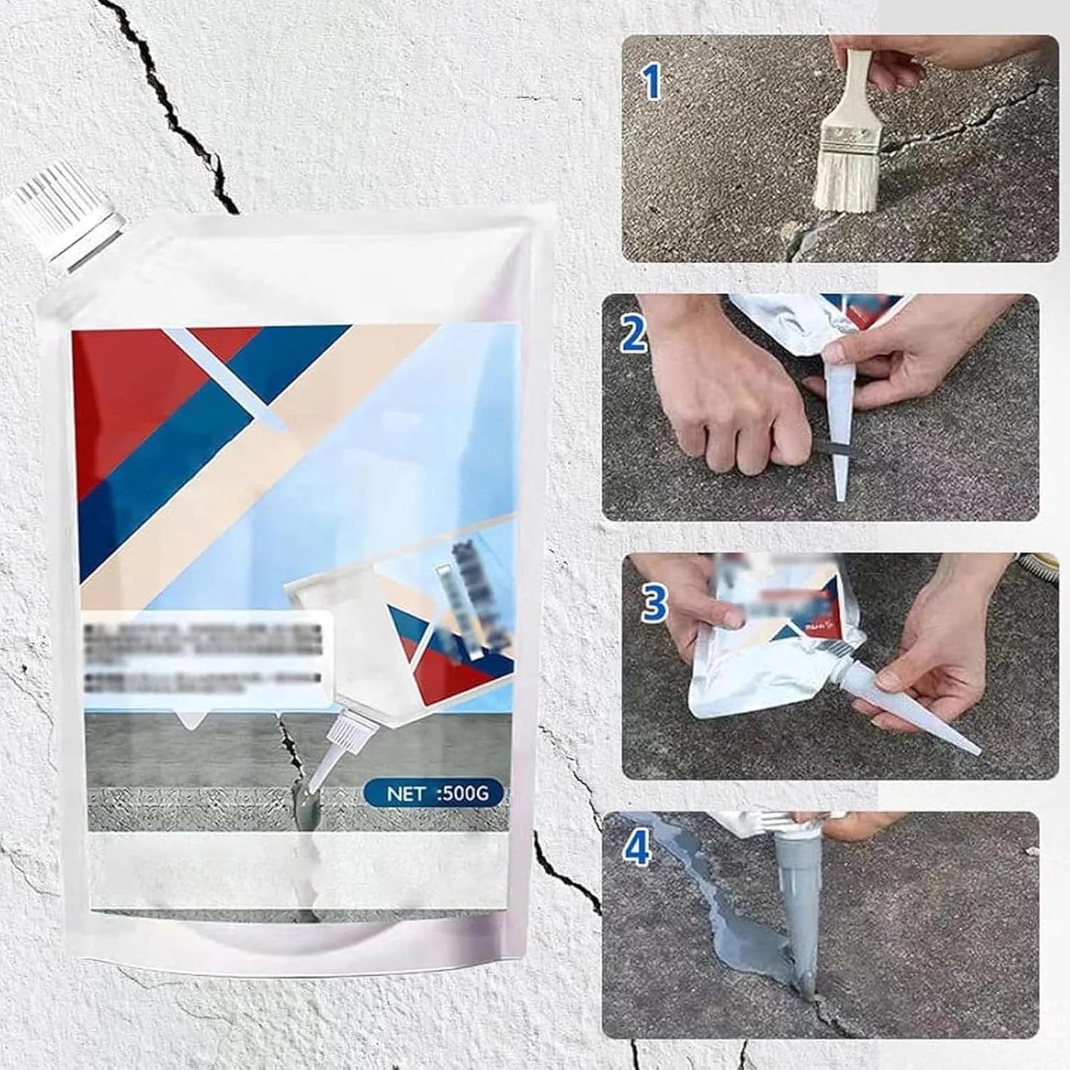 Heavy-Duty Concrete Crack Repair Adhesive,Slab Crack Repair,Caulking Glue for Concrete,Concretes Adhesive Outdoor Waterproof,For Roof Exterior Wall Gap Repair,Road Pothole Filling Liquid (White, 500g)