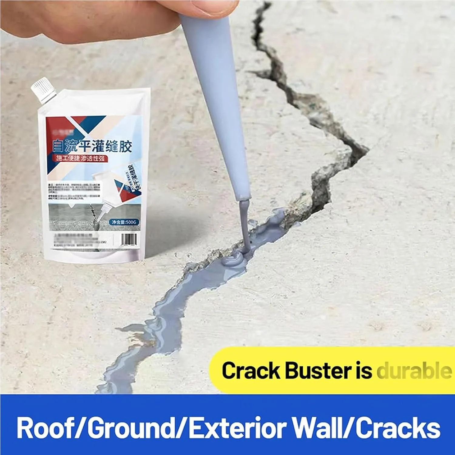 Heavy-Duty Concrete Crack Repair Adhesive,Slab Crack Repair,Caulking Glue for Concrete,Concretes Adhesive Outdoor Waterproof,For Roof Exterior Wall Gap Repair,Road Pothole Filling Liquid (White, 500g)