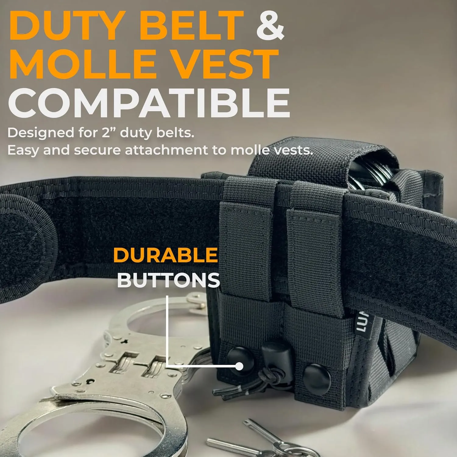 Heavy Duty Double Handcuff Pouch for Duty Belt - Perfect MOLLE Handcuff Case for Vest - Compatible with ASP/Hinged/Chain/Folding Rigid