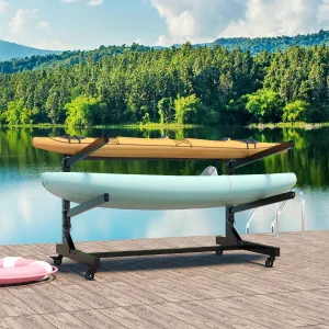 Heavy Duty Freestanding Kayak Storage Rack, Adjustable Metal Stand for Kayaks, Canoes, SUPs & Surfboards with Lockable Wheels, Indoor & Outdoor Use