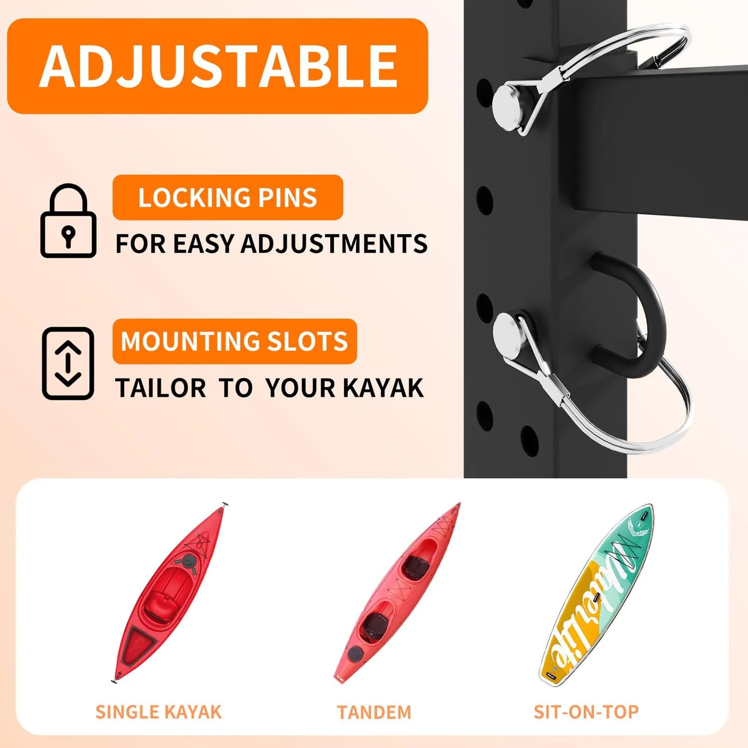 Heavy Duty Freestanding Kayak Storage Rack, Adjustable Metal Stand for Kayaks, Canoes, SUPs & Surfboards with Lockable Wheels, Indoor & Outdoor Use