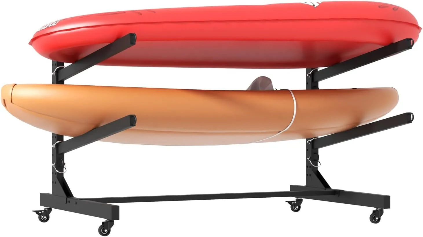 Heavy Duty Freestanding Kayak Storage Rack, Adjustable Metal Stand for Kayaks, Canoes, SUPs & Surfboards with Lockable Wheels, Indoor & Outdoor Use