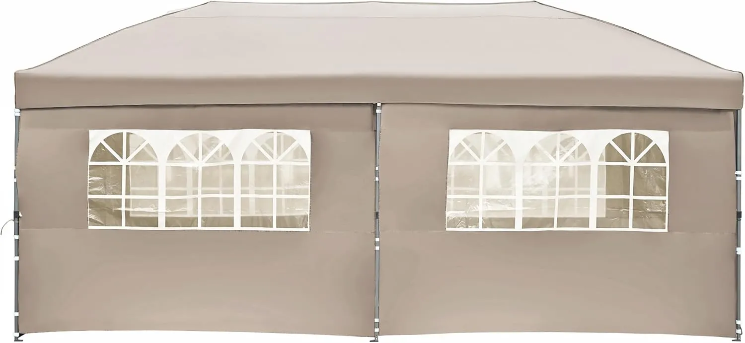 Heavy Duty Khaki Party Tent 10x20, Adjustable Height Enhanced Ventilation Side Windows, Equipped with Roller Storage Bag, UV Proof Certification