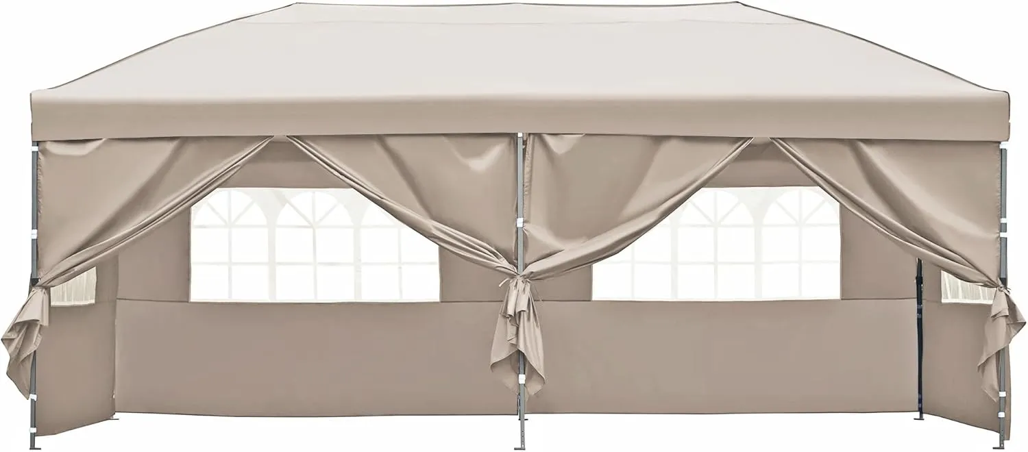 Heavy Duty Khaki Party Tent 10x20, Adjustable Height Enhanced Ventilation Side Windows, Equipped with Roller Storage Bag, UV Proof Certification