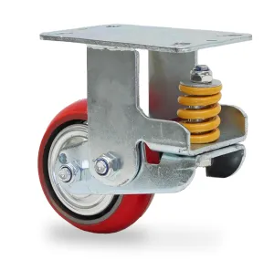 Heavy Duty Shock Absorbing Caster Wheel Spring-Loaded Caster Industrial Grade Polyurethane, Wear Resistant 5" Caster Wheels - Fixed -, Swivel, Brake Types, Shock Absorbing Design