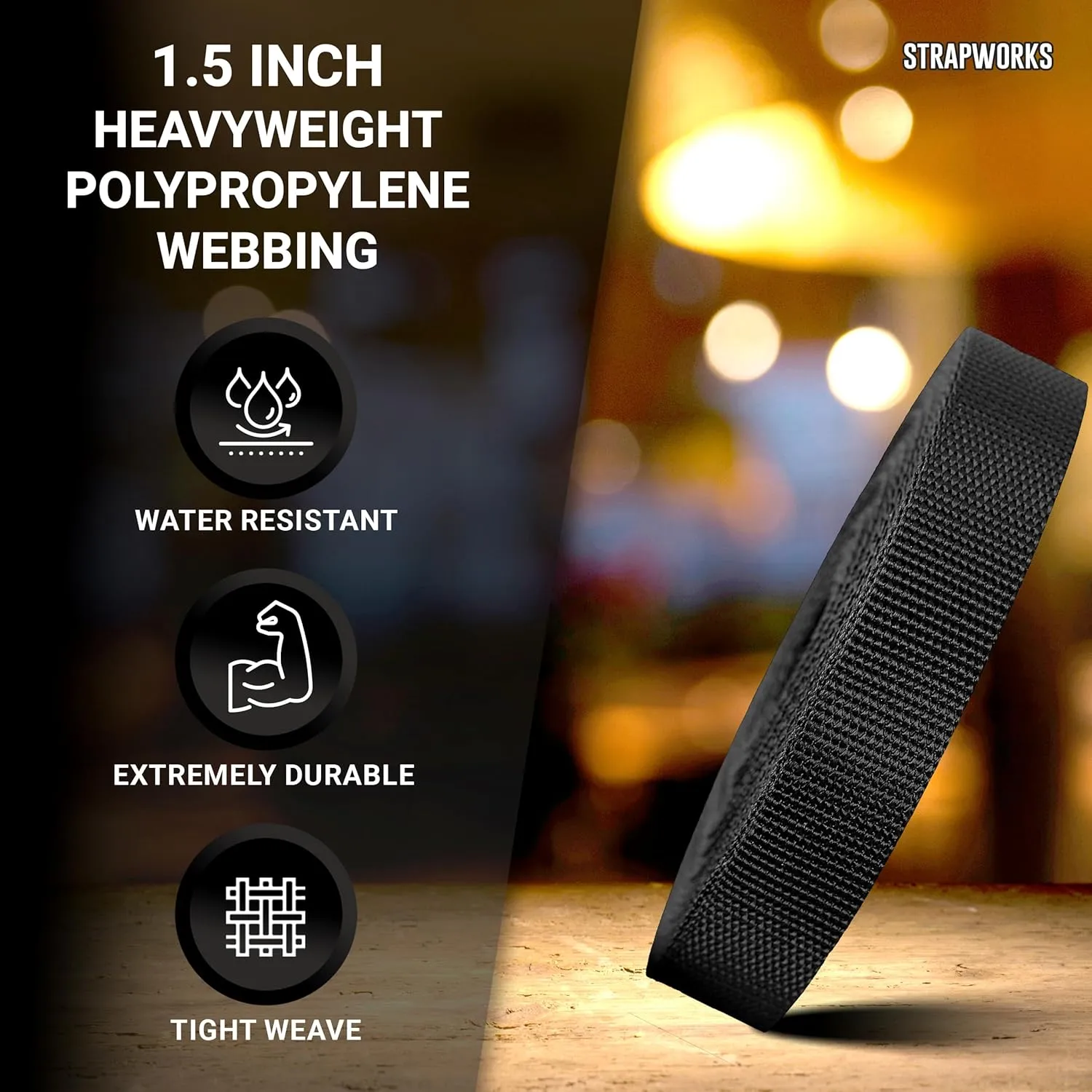 Heavyweight Polypropylene Webbing - Heavy Duty Poly Strapping for Outdoor DIY Gear Repair, 1.5 Inches