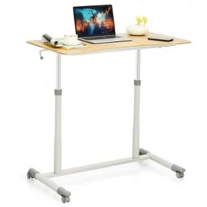 Height Adjustable Computer Desk Sit to Stand Rolling Notebook Table -Natural - C