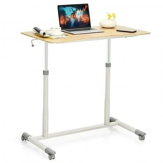 Height Adjustable Computer Desk Sit to Stand Rolling Notebook Table -Natural - C