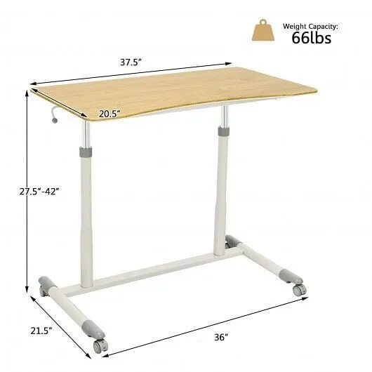 Height Adjustable Computer Desk Sit to Stand Rolling Notebook Table -Natural - C