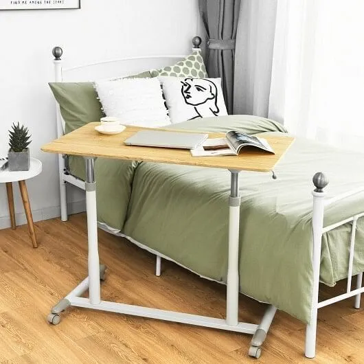 Height Adjustable Computer Desk Sit to Stand Rolling Notebook Table -Natural - C