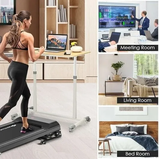 Height Adjustable Computer Desk Sit to Stand Rolling Notebook Table -Natural - C