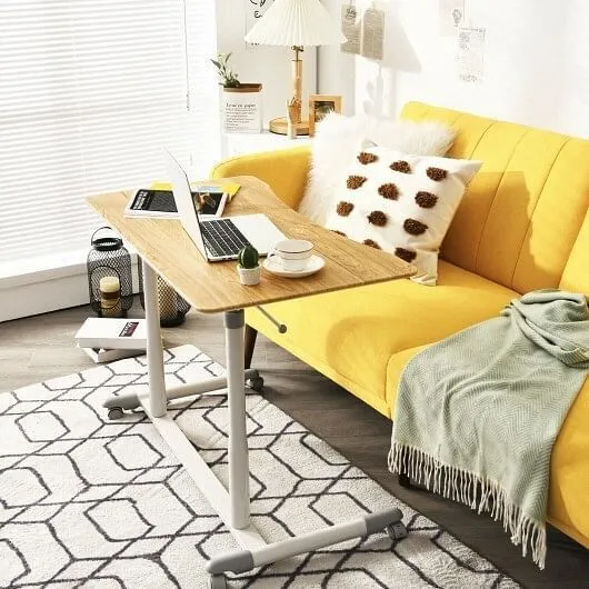 Height Adjustable Computer Desk Sit to Stand Rolling Notebook Table -Natural - C