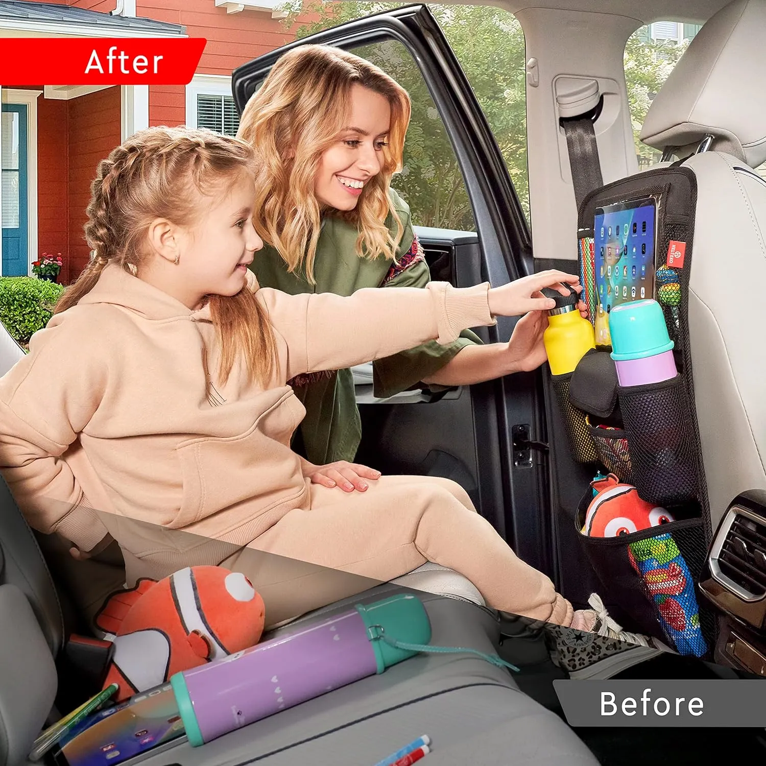 Helteko Car Seat Organizer, Ultra Version Kids Backseat Car Organizers and Storage, Waterproof Back Seat Protector Kick Mats with Tablet Holder 12" Car Accessories Interior, Deep Pink 1 Pack