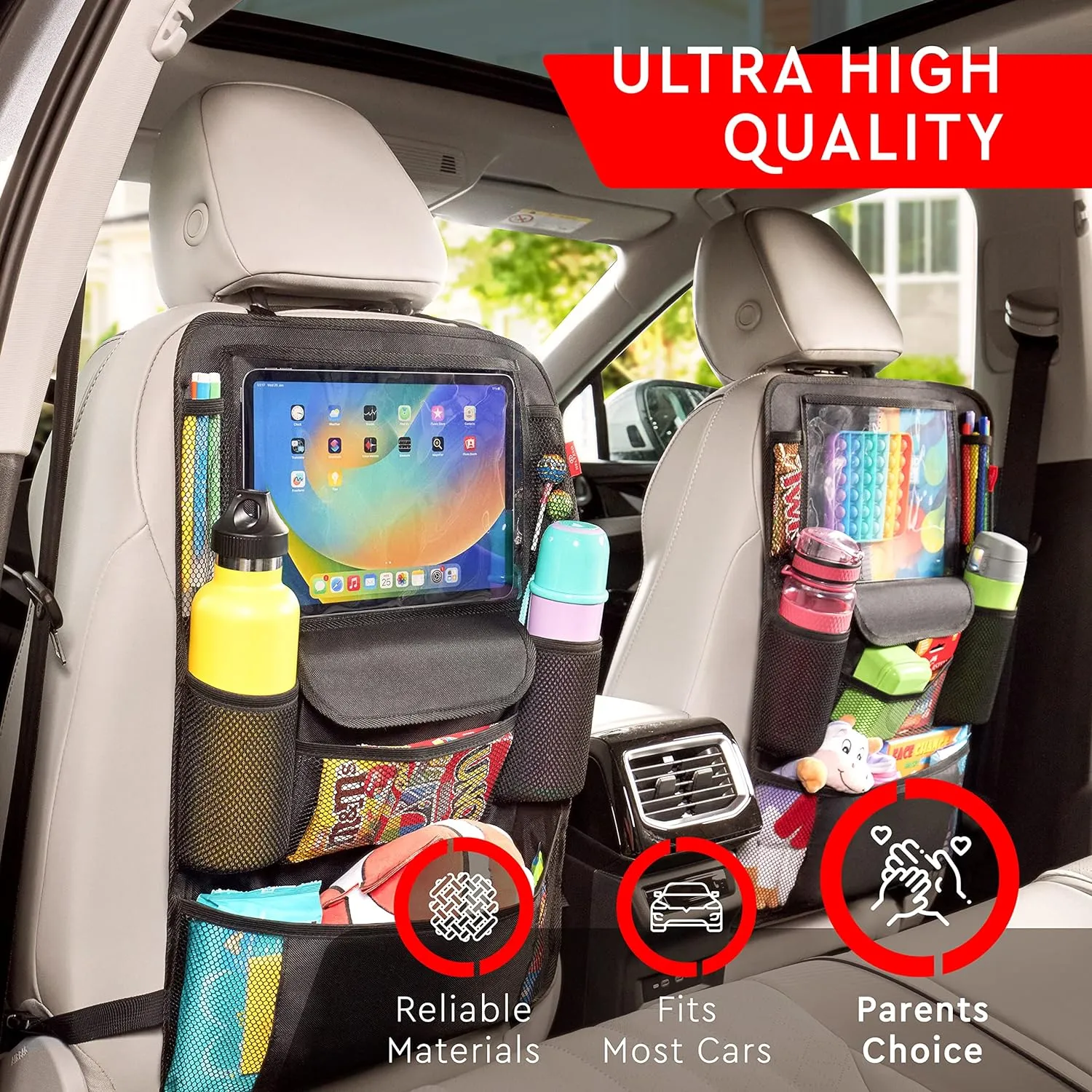 Helteko Car Seat Organizer, Ultra Version Kids Backseat Car Organizers and Storage, Waterproof Back Seat Protector Kick Mats with Tablet Holder 12" Car Accessories Interior, Deep Pink 1 Pack