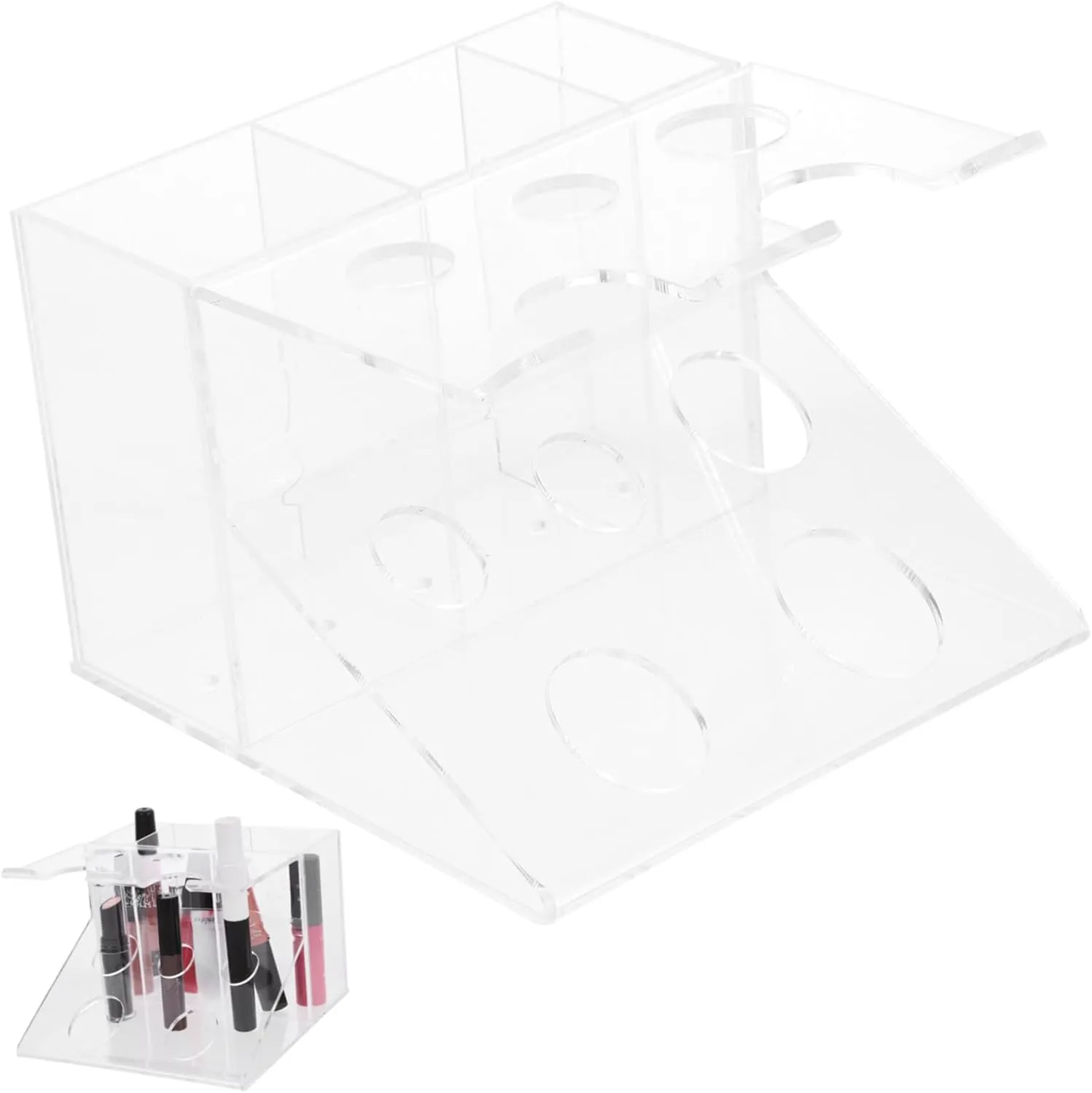 Hemoton Clear Razor Holder and Desk Organizer for Bathroom Essentials Multi-compartment Skincare and Makeup Brush Storage Stylish Space-saving Design for Modern Vanities and Countertops