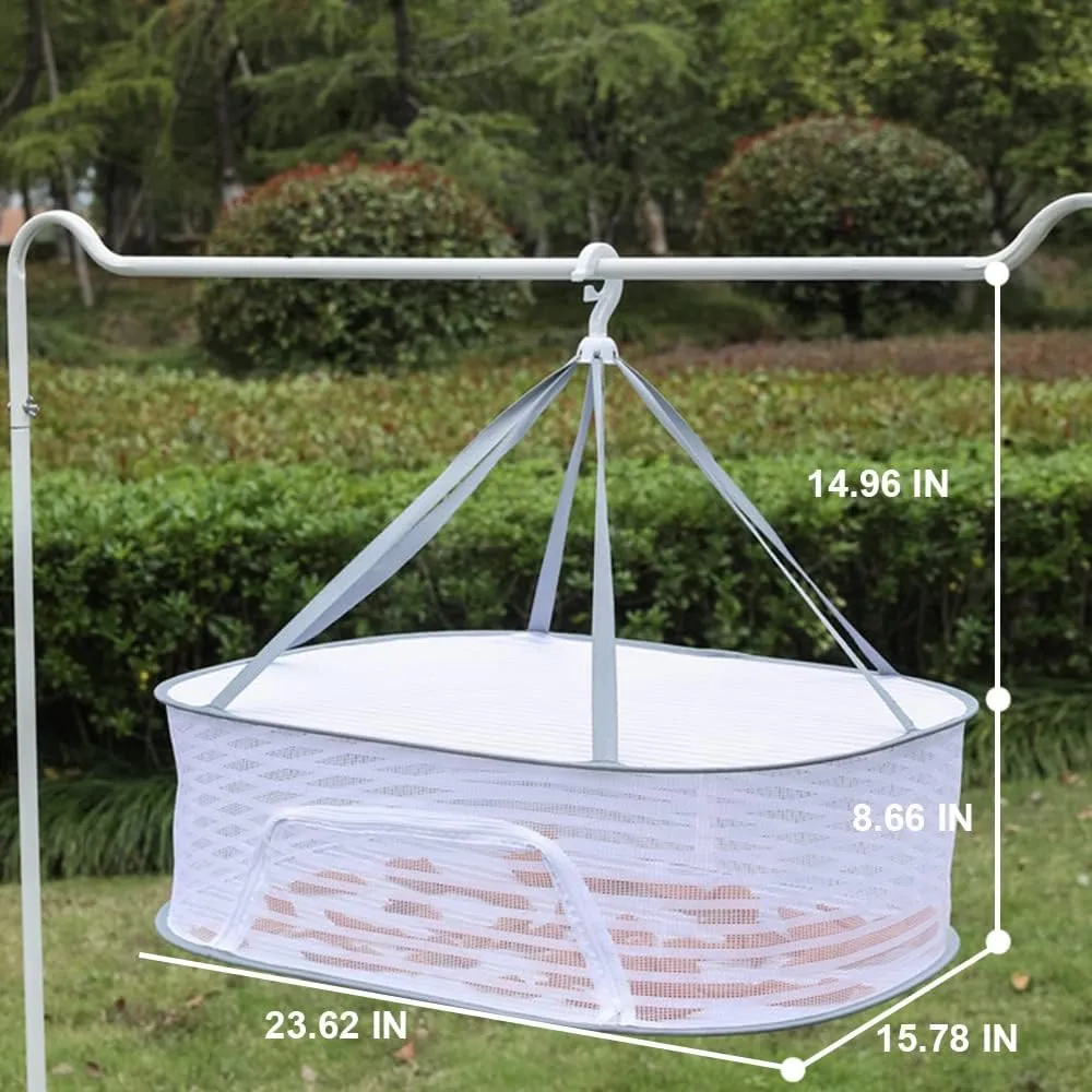 Herb Drying Rack 1 Layer Hanging Mesh Net for Plants Hanging Drying Fish Net Foldable Hanging Mesh Dryer for Buds, Fruits, Hydroponics Flowers, Vegetables, Fish or Clothes, Doll
