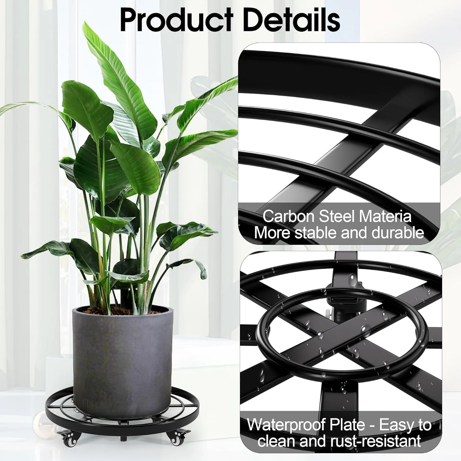 Highpro 20" Plant Stand with Wheels, 440lbs Heavy Duty Planter Caddy for Outdoor Indoor with Lockable Casters Wheels, Large Rolling Dolly Planter Caddy Flower Pot Mover, Black